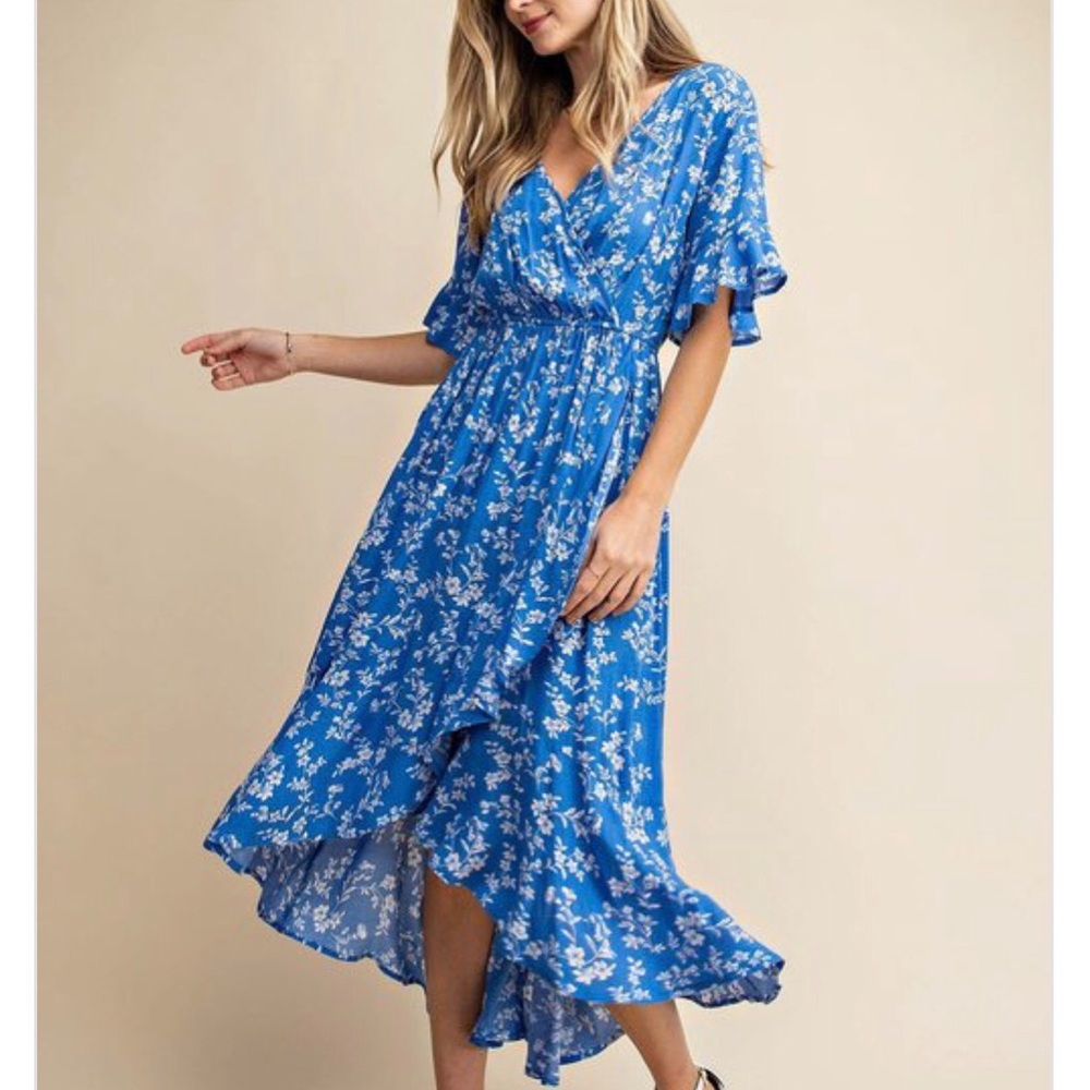 NEW Blue boho floral wrap hi low maxi dress 💙 - Picture 6 of 8
